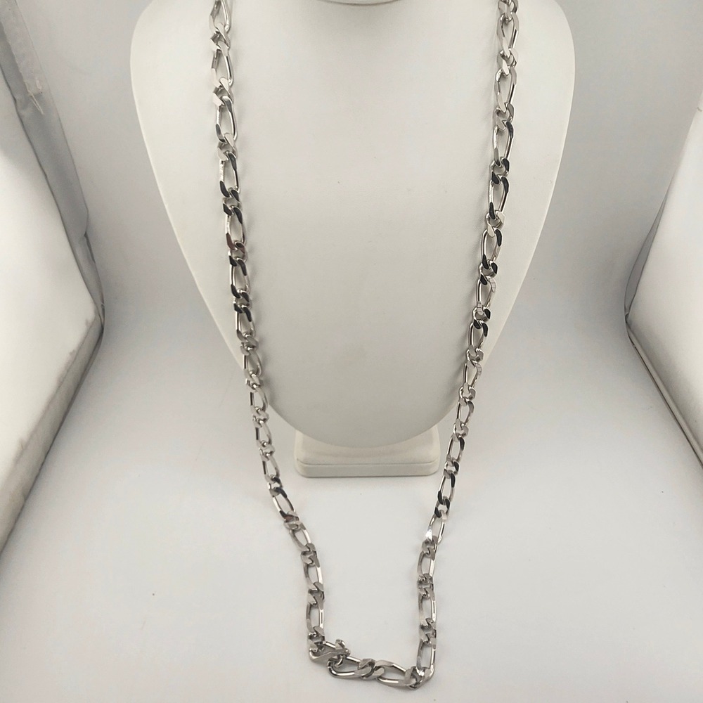 Vintage‎ Monet Silver Tone Figaro Link Chain Necklace Long Jewelry